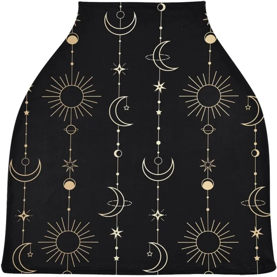 روپوش شیردهی SUABO طرح خورشید، ماه و ستاره، شال شیردهی، روکش صندلی ماشین کودک، روکش چند منظوره نرم، کشسان و تنفسی برای نوزادان، هدیه برای دختران و پسران