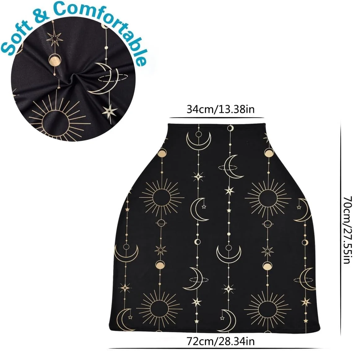 روپوش شیردهی SUABO طرح خورشید، ماه و ستاره، شال شیردهی، روکش صندلی ماشین کودک، روکش چند منظوره نرم، کشسان و تنفسی برای نوزادان، هدیه برای دختران و پسران