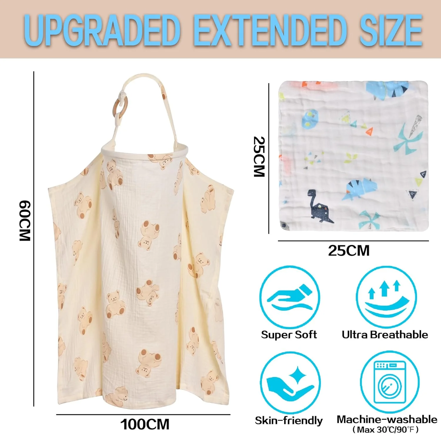 پارچه شیردهی سیوهن، شال شیردهی برای شیردهی در حال حرکت، پارچه موسلین شیردهی + پارچه شستشو، پارچه و شال شیردهی نوزاد، روکش شیردهی ساخته شده از 100% پنبه نرم و تنفس پذیر