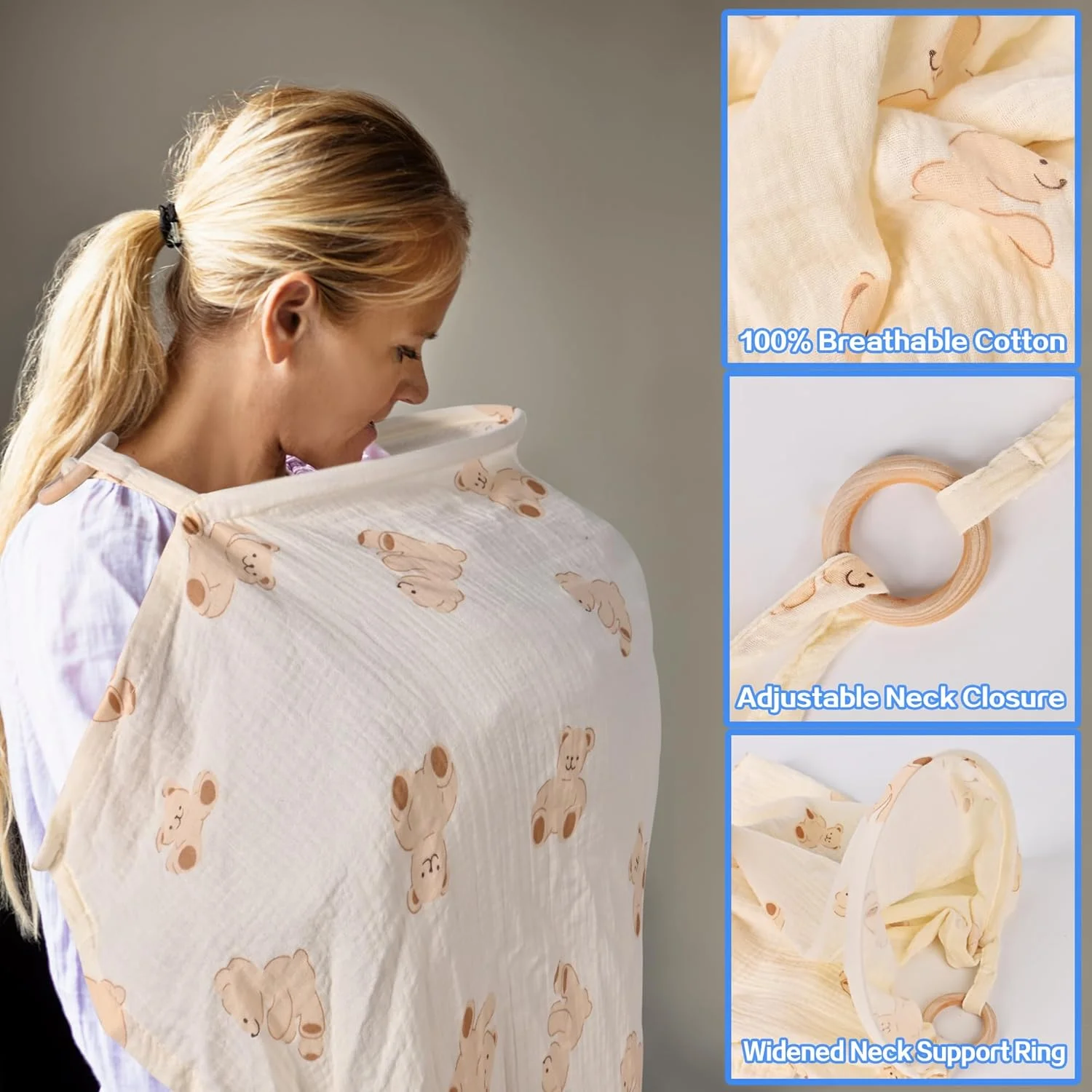 پارچه شیردهی سیوهن، شال شیردهی برای شیردهی در حال حرکت، پارچه موسلین شیردهی + پارچه شستشو، پارچه و شال شیردهی نوزاد، روکش شیردهی ساخته شده از 100% پنبه نرم و تنفس پذیر