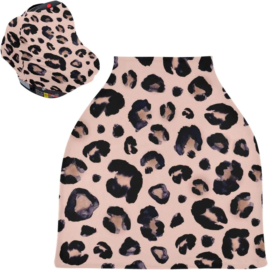 روکش صندلی ماشین کودک سنیا طرح پلنگی صورتی مشکی، روکش شیردهی شال نرم و تنفسی و کشسان، روکش کالسکه نوزاد مناسب دختران و پسران