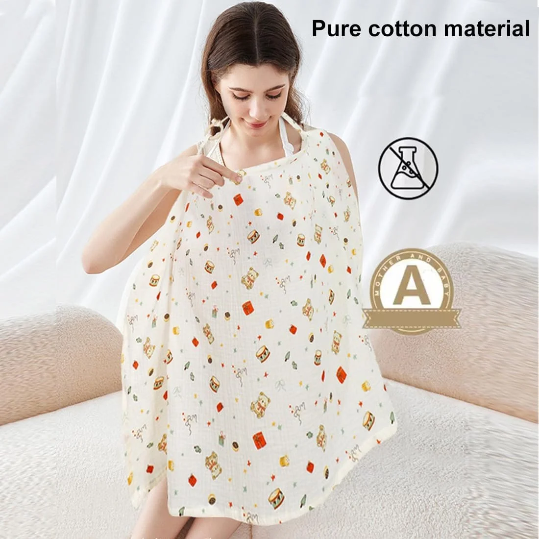 روپوش شیردهی پنبه ای دوبل PRmnov، شال شیردهی سبک وزن برای فضای باز، تنفسی، بند شانه قابل تنظیم (خرس موزیکال)