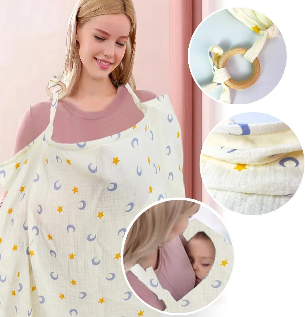 روپوش شیردهی پنبه ای دوبل PRmnov، شال شیردهی سبک وزن برای فضای باز، تنفسی، بند شانه قابل تنظیم (خرس موزیکال)