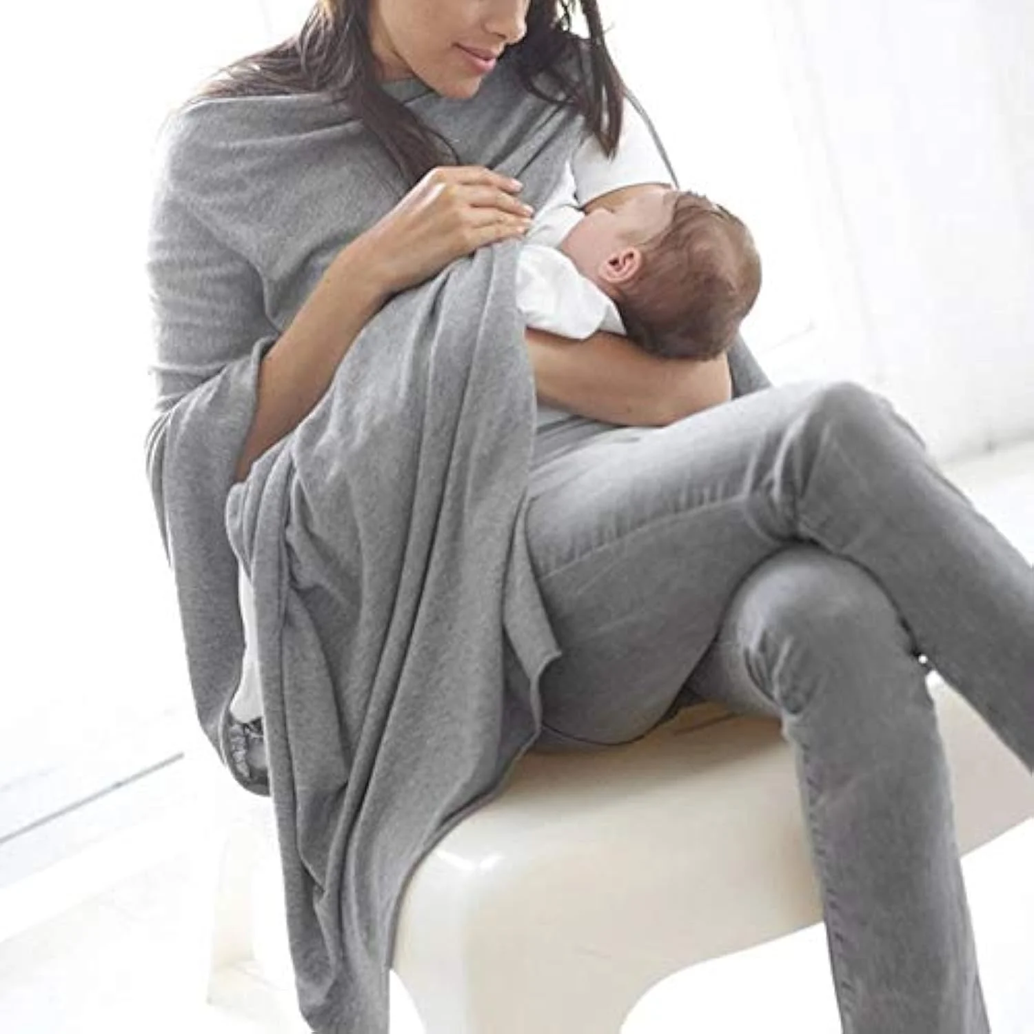 روپوش شیردهی خاکستری سایز بزرگ برای مادر و روپوش شیردهی، پنبه نرم طبیعی (چند منظوره)، 1 عدد