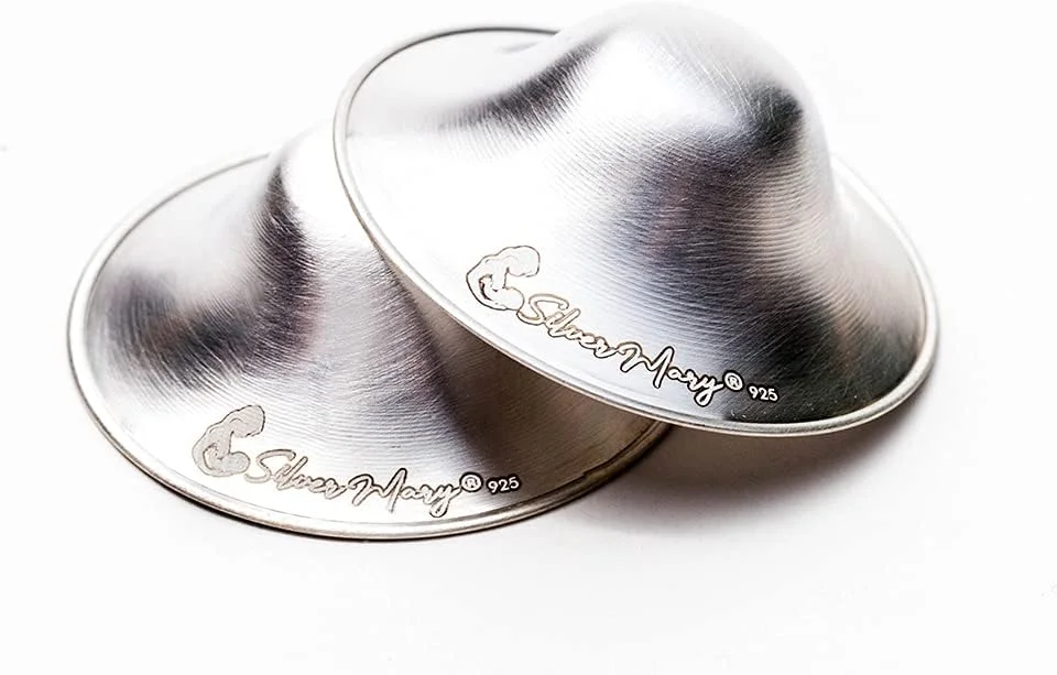 کاپ های نقره ای اصل شیردهی نقره 925 - محافظ سینه نقره ای برای ملزومات ضروری شیردهی نوزاد، تسکین دهنده و محافظ