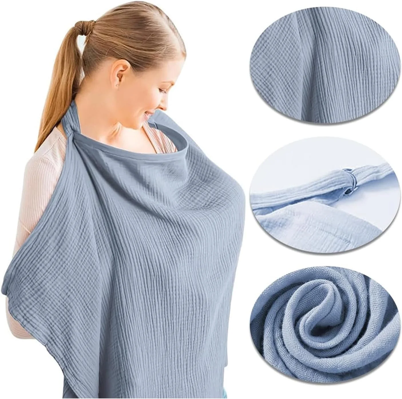 روپوش شیردهی NVTRSD، شال شیردهی مناسب برای استفاده در بیرون از منزل، 75 × 95 سانتی متر، پیش بند شیردهی برای شیردهی در حال حرکت، با بند قابل تنظیم، محافظت از حریم خصوصی در فضای باز (آبی)