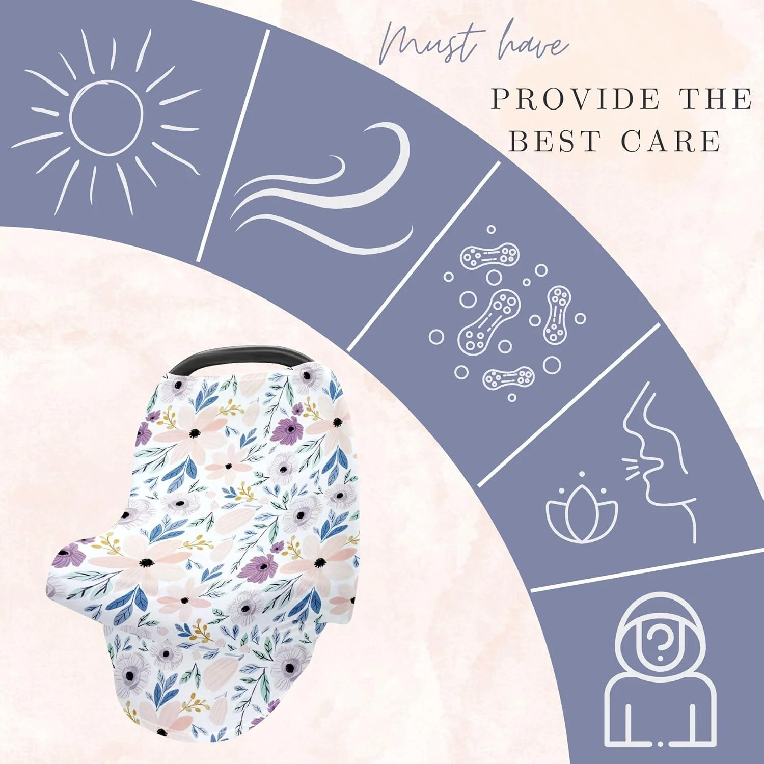 روکش صندلی ماشین کودک، روکش صندلی غذاخوری 4 در 1، سایبان صندلی ماشین، روکش شیردهی نوزاد دختر (بنفش)