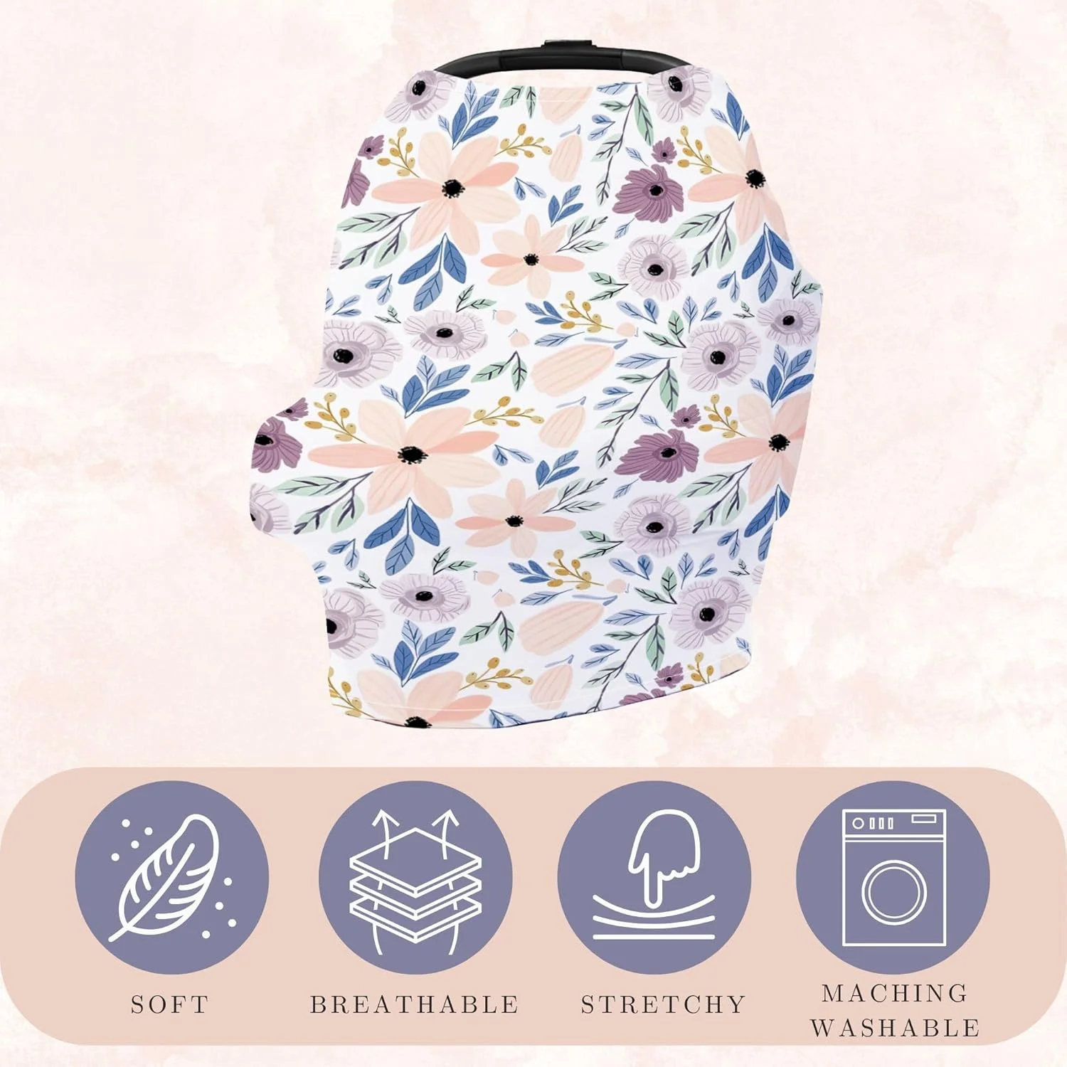 روکش صندلی ماشین کودک، روکش صندلی غذاخوری 4 در 1، سایبان صندلی ماشین، روکش شیردهی نوزاد دختر (بنفش)