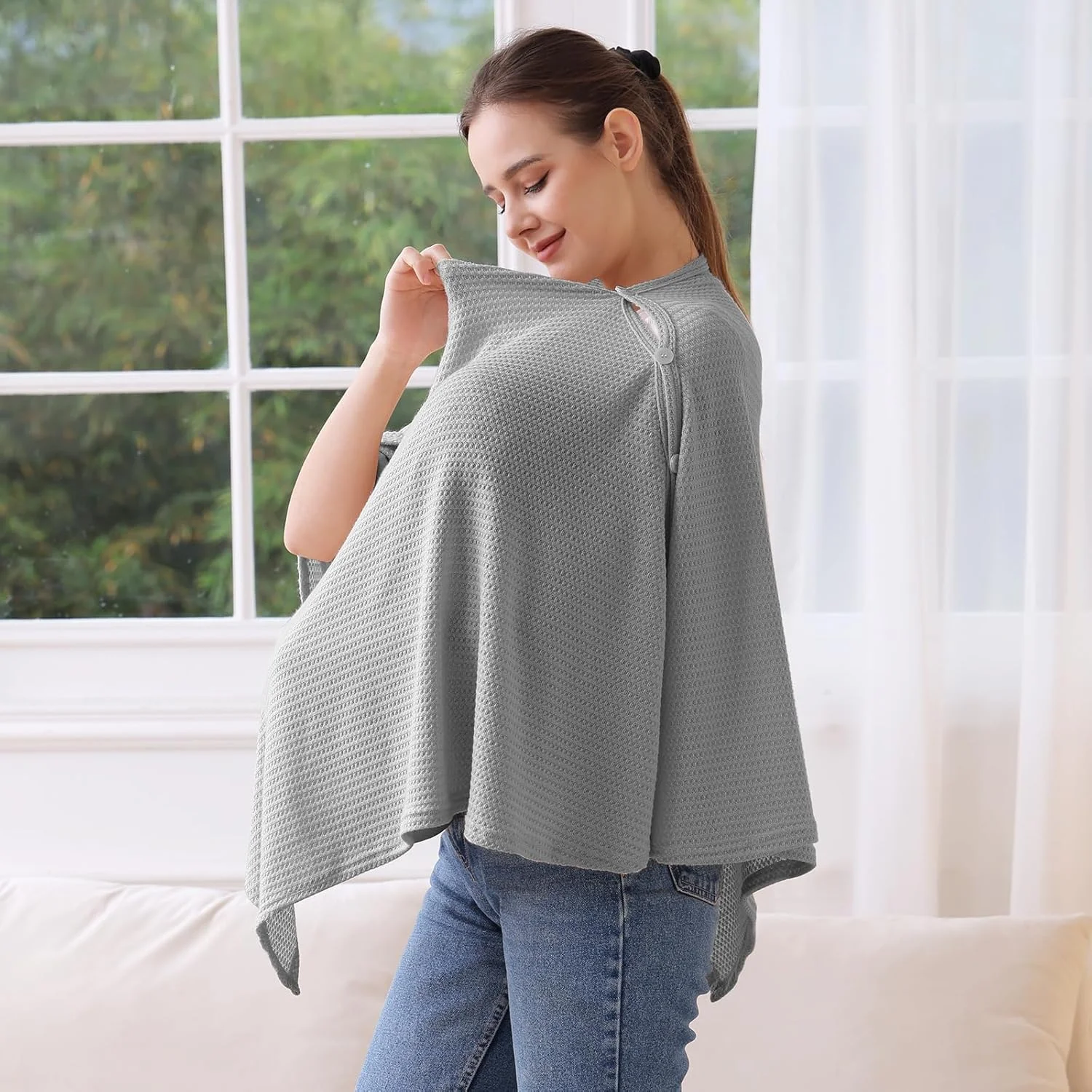 روپوش شیردهی بافتنی برای تغذیه نوزاد، نرم و تنفسی، گردن پهن با قابلیت کشش برای دید آسان (خاکستری) روپوش شیردهی بافتنی برای تغذیه نوزاد، نرم و تنفسی، گردن پهن با قابلیت کشش برای دید آسان (خاکستری)