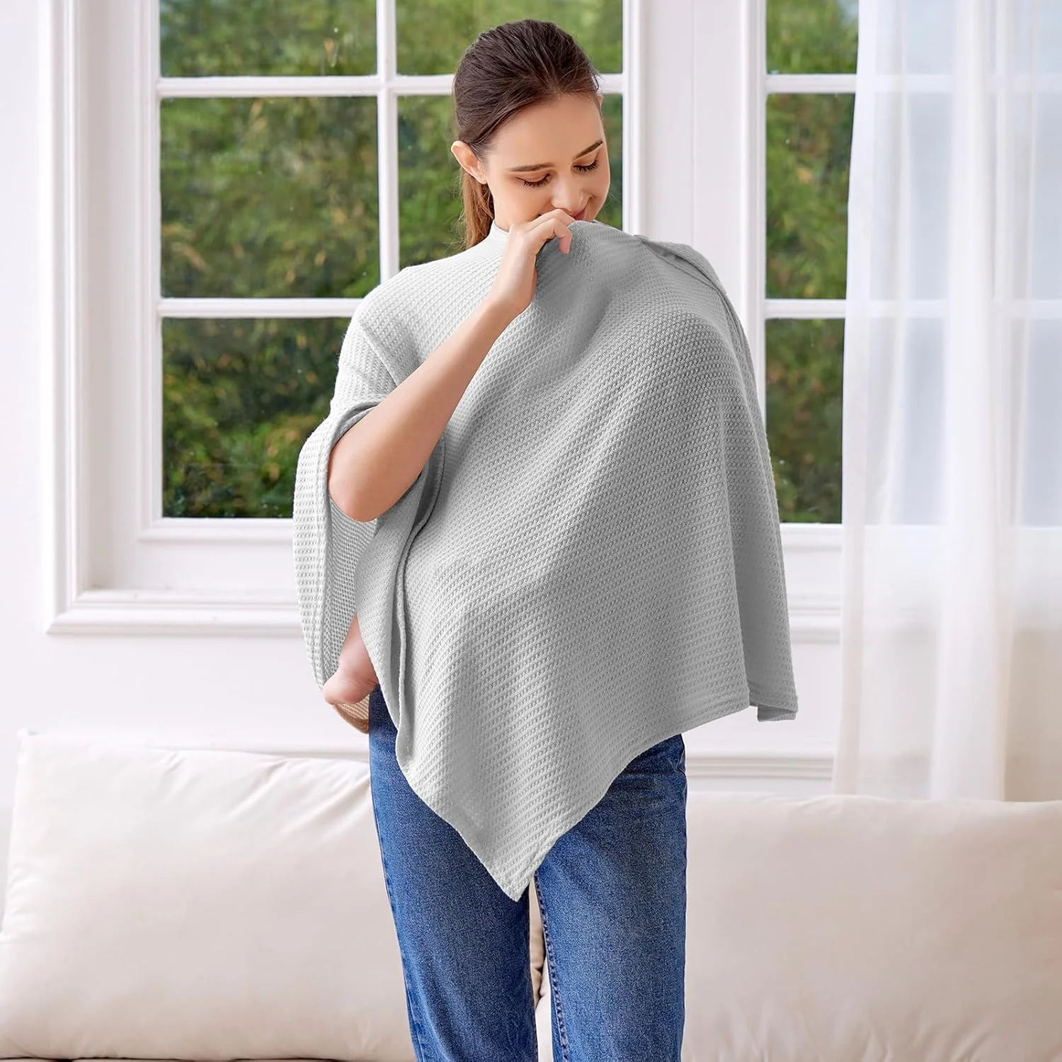 روپوش شیردهی بافتنی برای تغذیه نوزاد، نرم و تنفسی، گردن پهن با قابلیت کشش برای دید آسان (خاکستری) روپوش شیردهی بافتنی برای تغذیه نوزاد، نرم و تنفسی، گردن پهن با قابلیت کشش برای دید آسان (خاکستری)