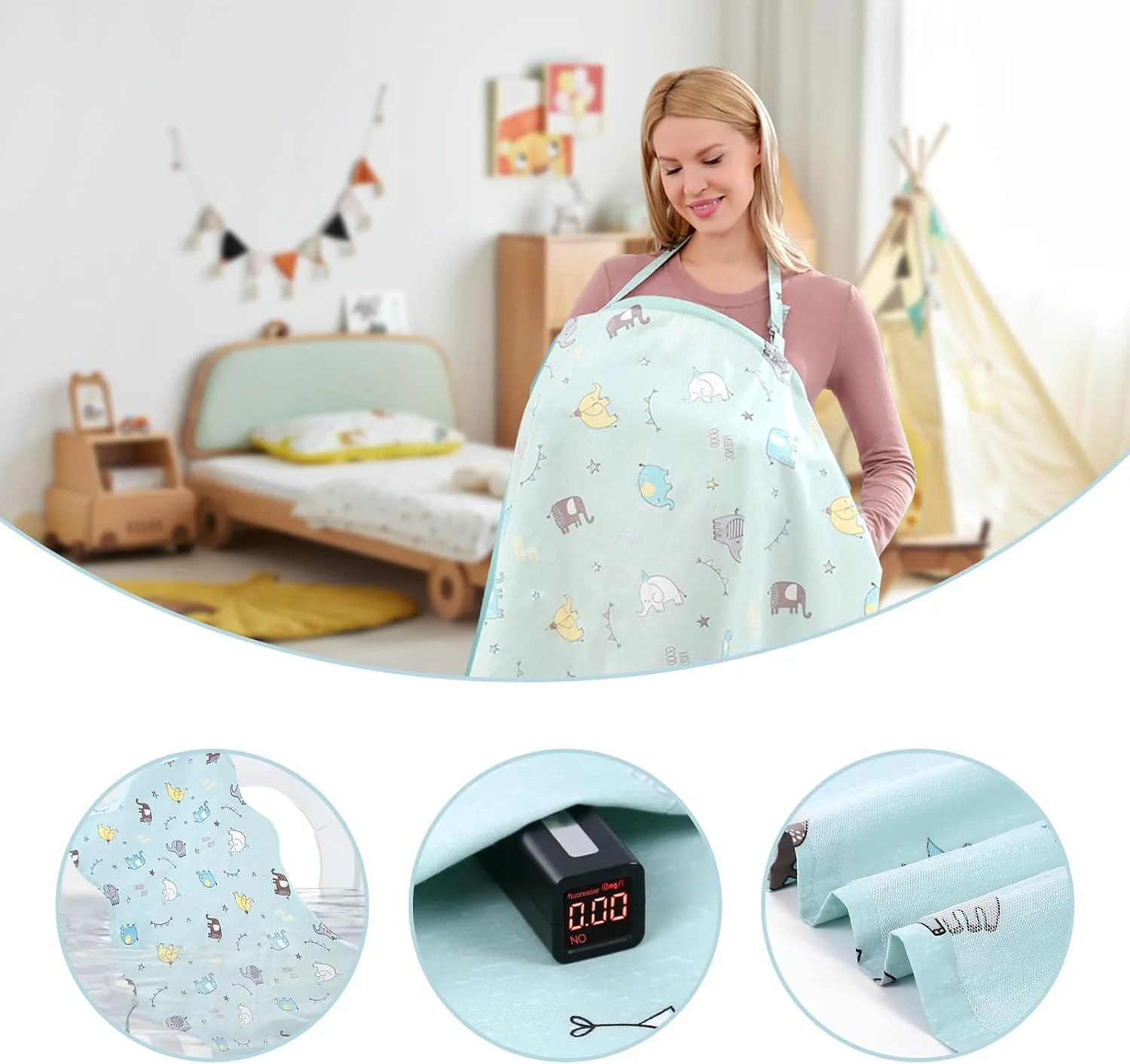 100% Cotton Nursing Cover with Support Ring & Mesh Layer, Breathable Nursing Cover Up for Breastfeeding, Adjustable Arch Neckline Breastfeeding Apron for Women