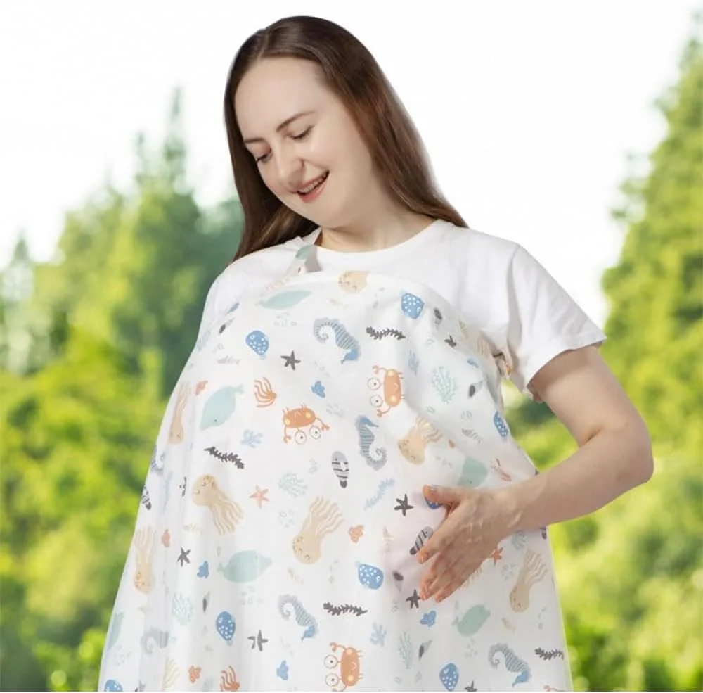 Nursing Cover for Baby Breastfeeding, Cotton Breathable Muslin Breastfeeding with Adjustable Strap, Apron Up 360° Full Coverage Mother (Sea Animal Pattern) Nursing Cover for Baby Breastfeeding, Cotton Breathable Muslin Breastfeeding with Adjustable Strap, Apron Up 360° Full Coverage Mother (Sea Animal Pattern)