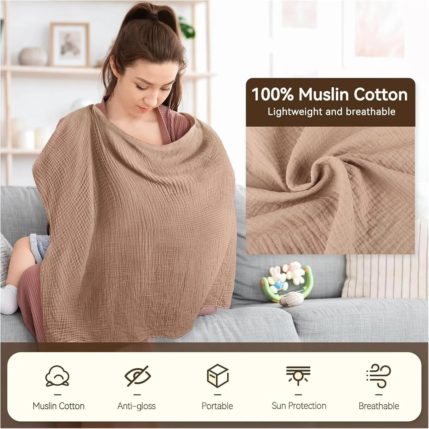 روپوش شیردهی موسلین برای تغذیه نوزاد، روپوش شیردهی 100% پنبه ای تنفسی با یقه قوسی، روپوش شیردهی خصوصی برای پیش بند شیردهی مادر، سایبان صندلی ماشین چند منظوره (گندم تابستانی) روپوش شیردهی موسلین برای تغذیه نوزاد، روپوش شیردهی 100% پنبه ای تنفسی با یقه قوسی، روپوش شیردهی خصوصی برای پیش بند شیردهی مادر، سایبان صندلی ماشین چند منظوره (گندم تابستانی)