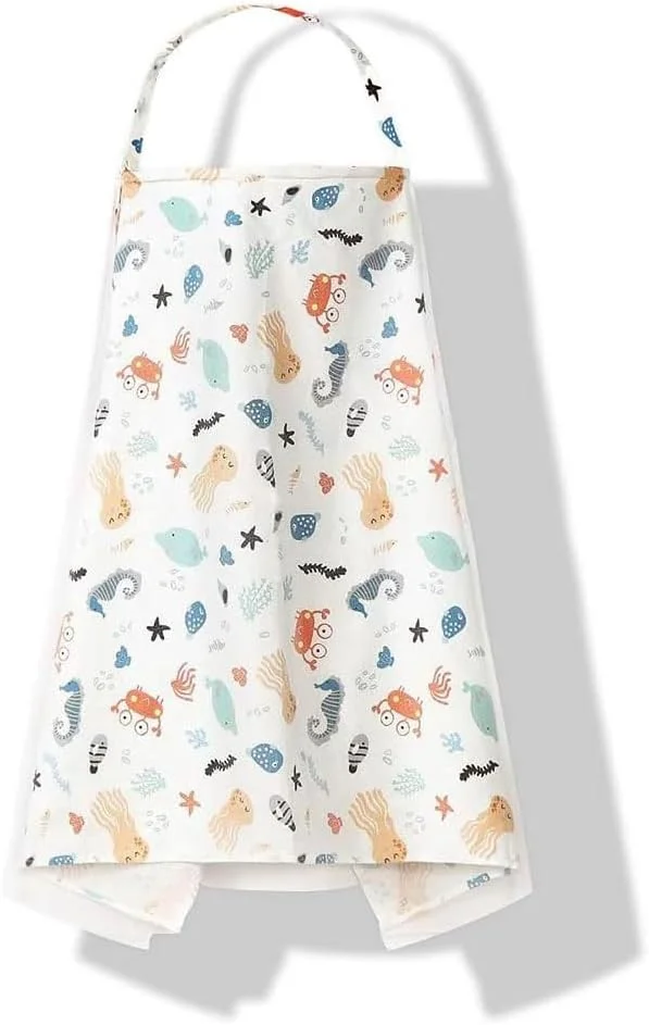 Nursing Cover for Baby Breastfeeding, Cotton Breathable Muslin Breastfeeding with Adjustable Strap, Apron Up 360° Full Coverage Mother (Sea Animal Pattern) Nursing Cover for Baby Breastfeeding, Cotton Breathable Muslin Breastfeeding with Adjustable Strap, Apron Up 360° Full Coverage Mother (Sea Animal Pattern)