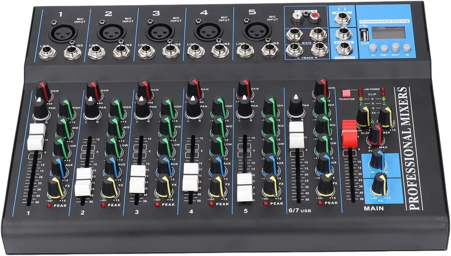 میکسر 7 کاناله استودیوی صدا Eujgoov، کنسول برد USB، میکسر صوتی زنده، میکسر DJ (دوشاخه UK) میکسر 7 کاناله استودیوی صدا Eujgoov، کنسول برد USB، میکسر صوتی زنده، میکسر DJ (دوشاخه UK)