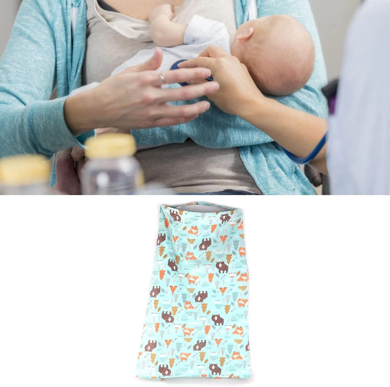 NIBEMINENT Breastfeed Apron Cover Breathable Baby Nursing Privacy Coverage Blanket with Elastic Shoulder Straps Blue NIBEMINENT Breastfeed Apron Cover Breathable Baby Nursing Privacy Coverage Blanket with Elastic Shoulder Straps Blue