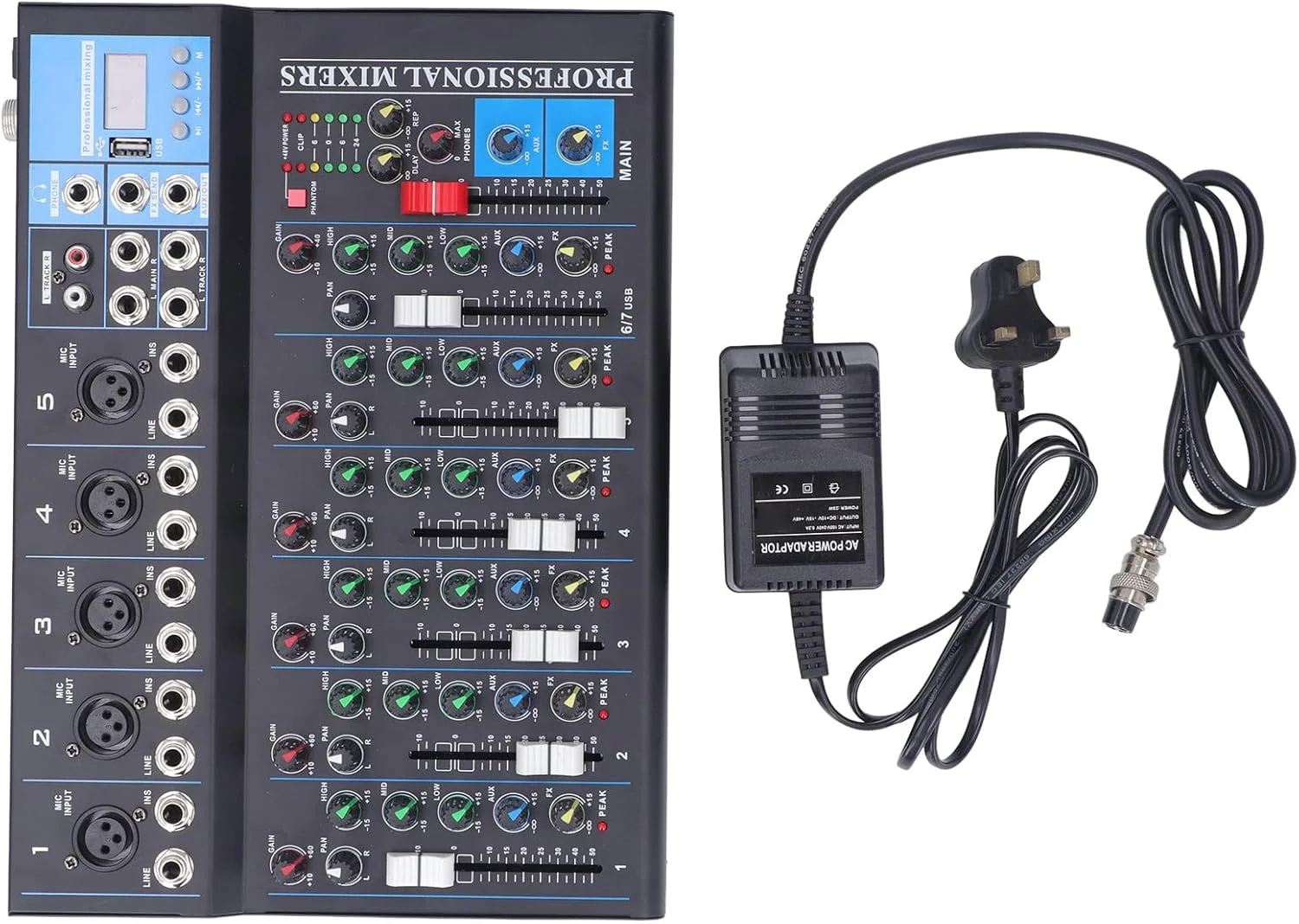 میکسر 7 کاناله استودیوی صدا Eujgoov، کنسول برد USB، میکسر صوتی زنده، میکسر DJ (دوشاخه UK) میکسر 7 کاناله استودیوی صدا Eujgoov، کنسول برد USB، میکسر صوتی زنده، میکسر DJ (دوشاخه UK)
