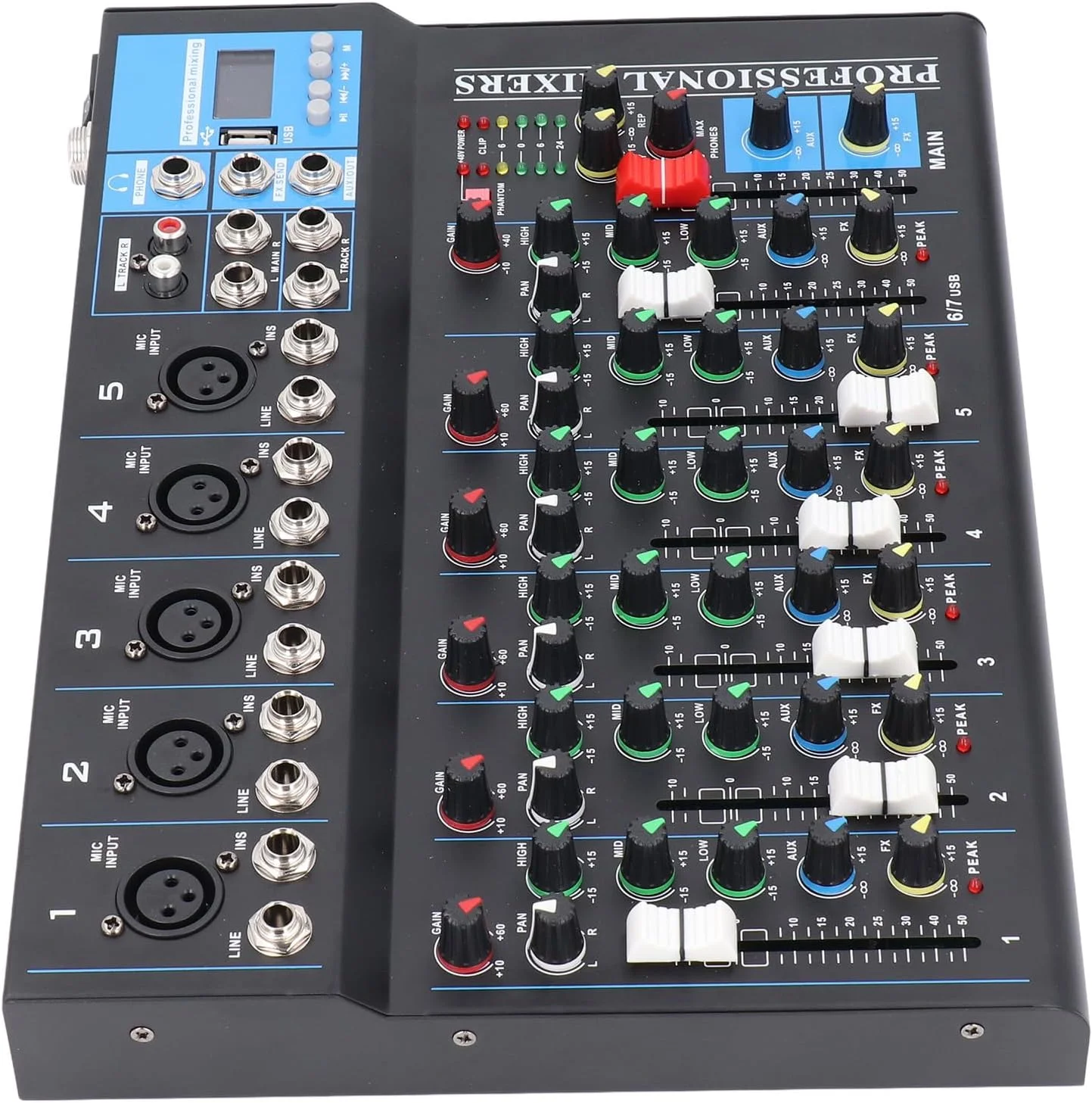 میکسر 7 کاناله استودیوی صدا Eujgoov، کنسول برد USB، میکسر صوتی زنده، میکسر DJ (دوشاخه UK) میکسر 7 کاناله استودیوی صدا Eujgoov، کنسول برد USB، میکسر صوتی زنده، میکسر DJ (دوشاخه UK)