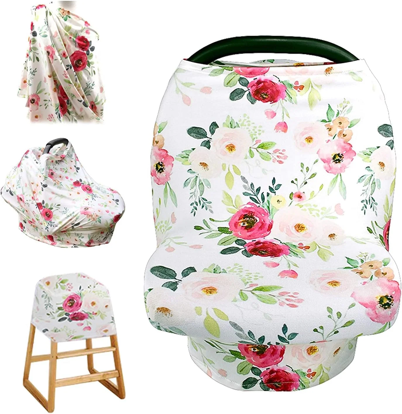 MIXDE Baby Nursing Cover Stretchy Blanket Breastfeeding Scarf Multifuction for Baby Car Seat Covers Canopy Shopping Cart Cover Scarf Light Blanket Stroller Cover（flower）