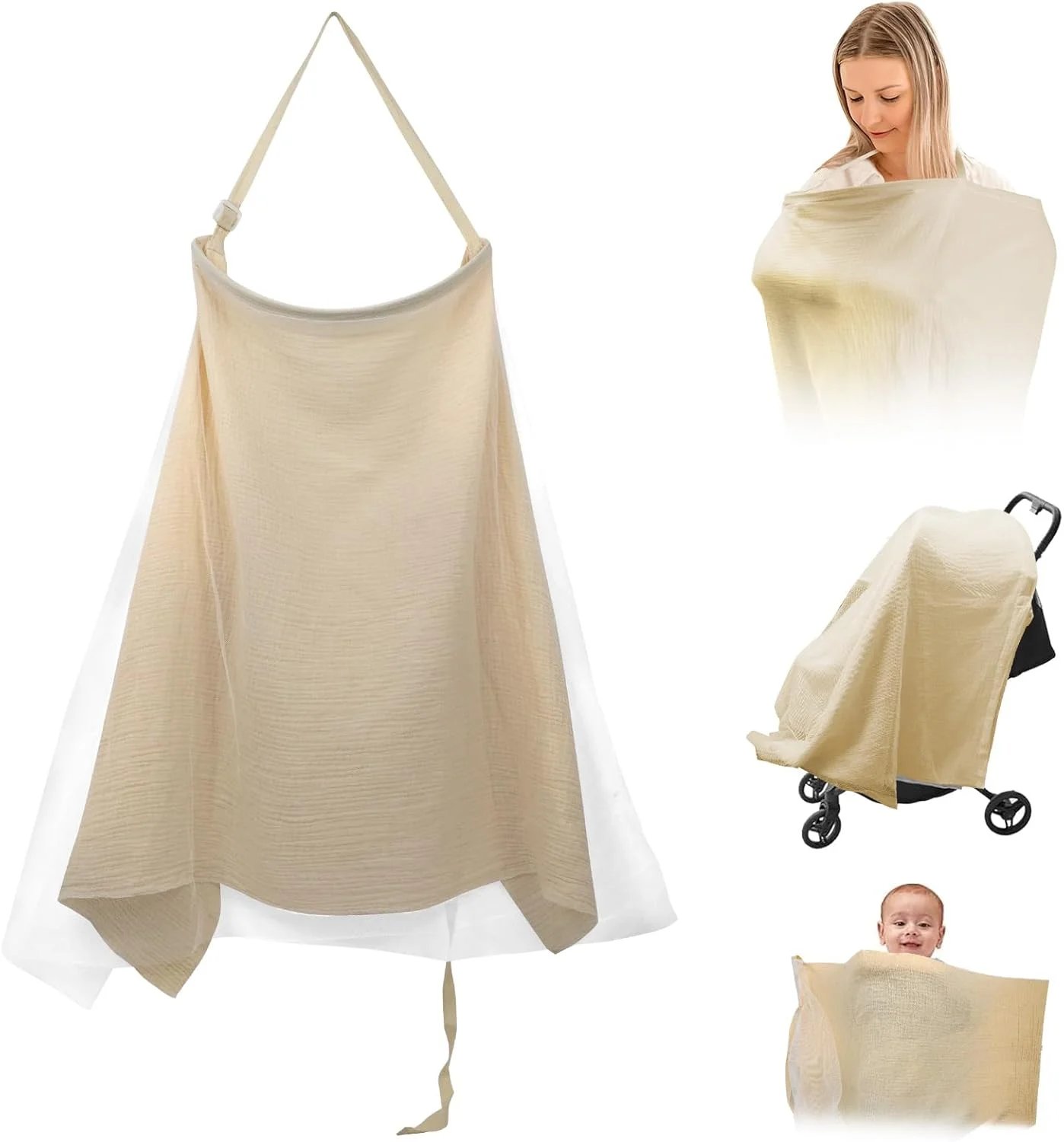 روپوش شیردهی HXC، شال شیردهی موسلین برای استفاده در حرکت، روپوش شیردهی خصوصی پنبه ای برای نوزاد و مادر، خاکی