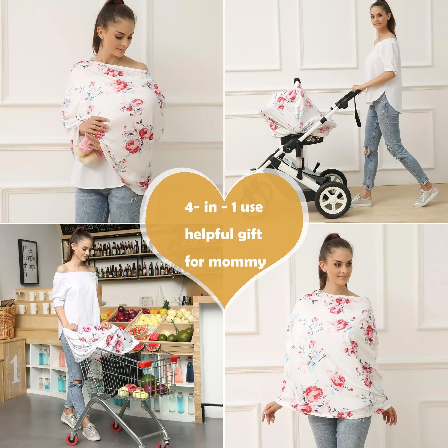 روکش صندلی ماشین کودک حریم خصوصی Hicoco - سایبان کالسکه، روکش شیردهی، سایبان صندلی ماشین چند منظوره، هدیه سیسمونی برای نوزادان دختر و پسر (طرح گل)