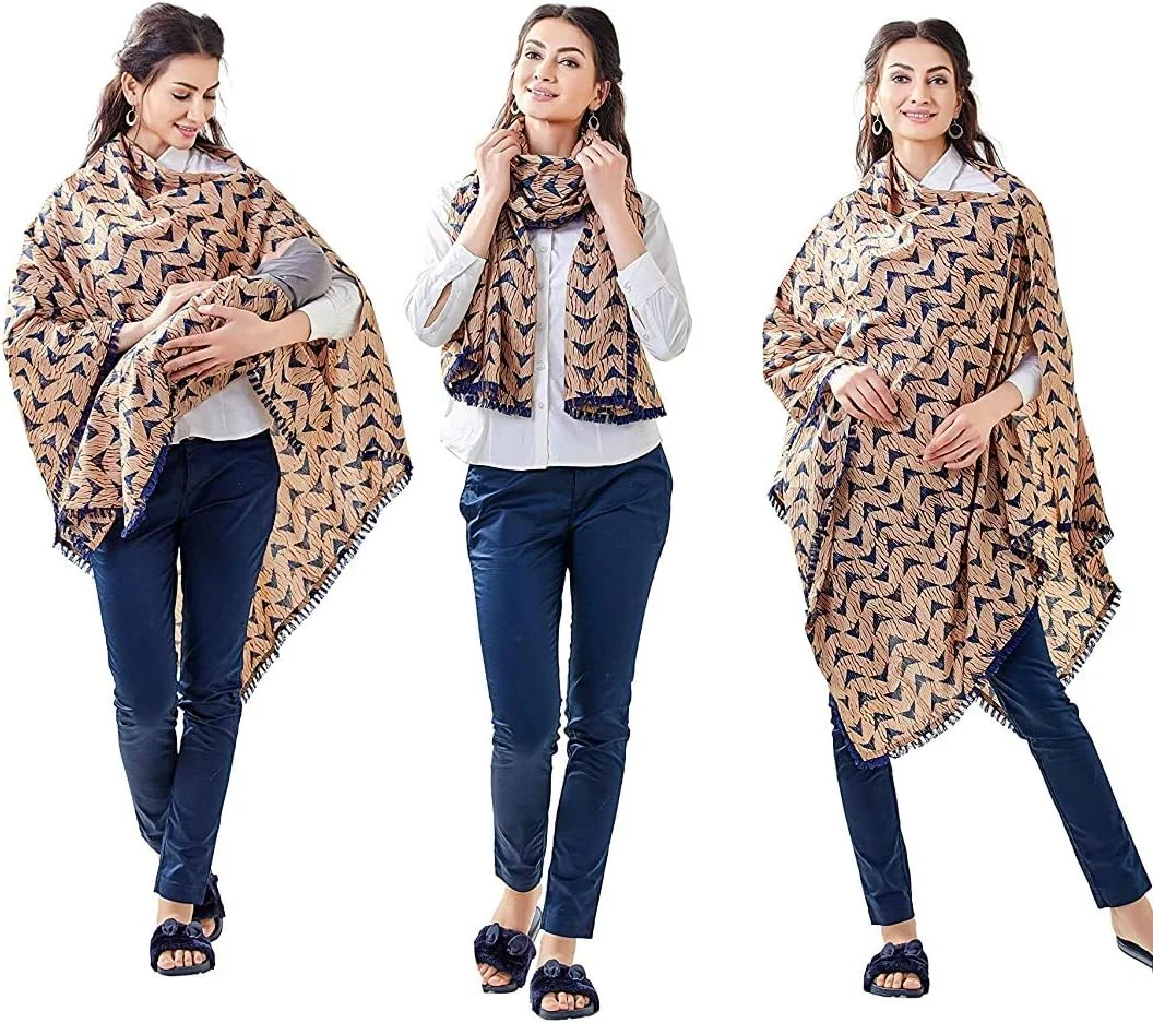 پیش بند شیردهی مادر مدل پانچو با پارچه ترکیبی نخی مناسب دوران بارداری و پس از زایمان (قهوه ای)