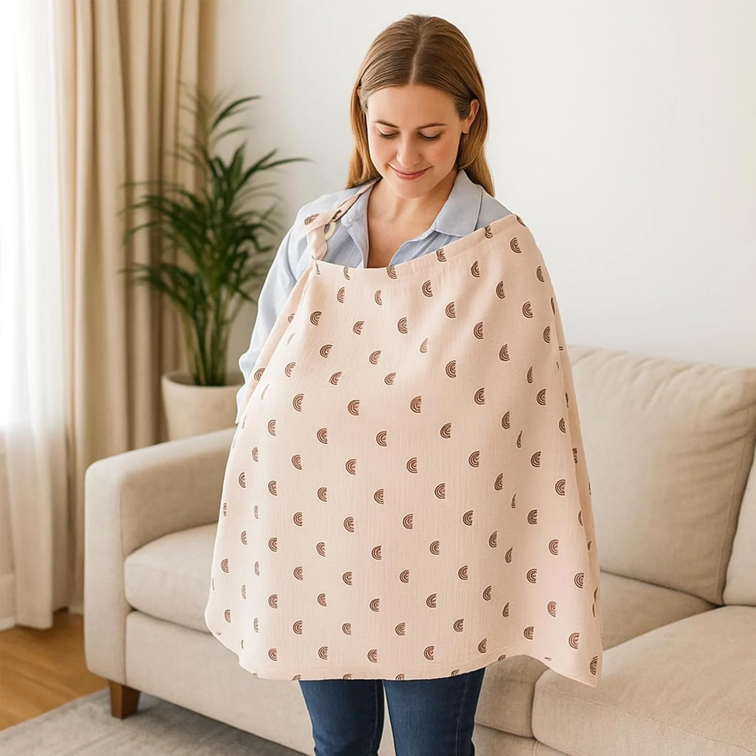 Wanmu Muslin Nursing Cover Up for Breastfeeding Moms, Nursing Cover Privacy Breast Feeding Covers Lightweight Breastfeeding Cover-Up 100% Cotton Universal Fit Apron Multi-use Stroller Covers
