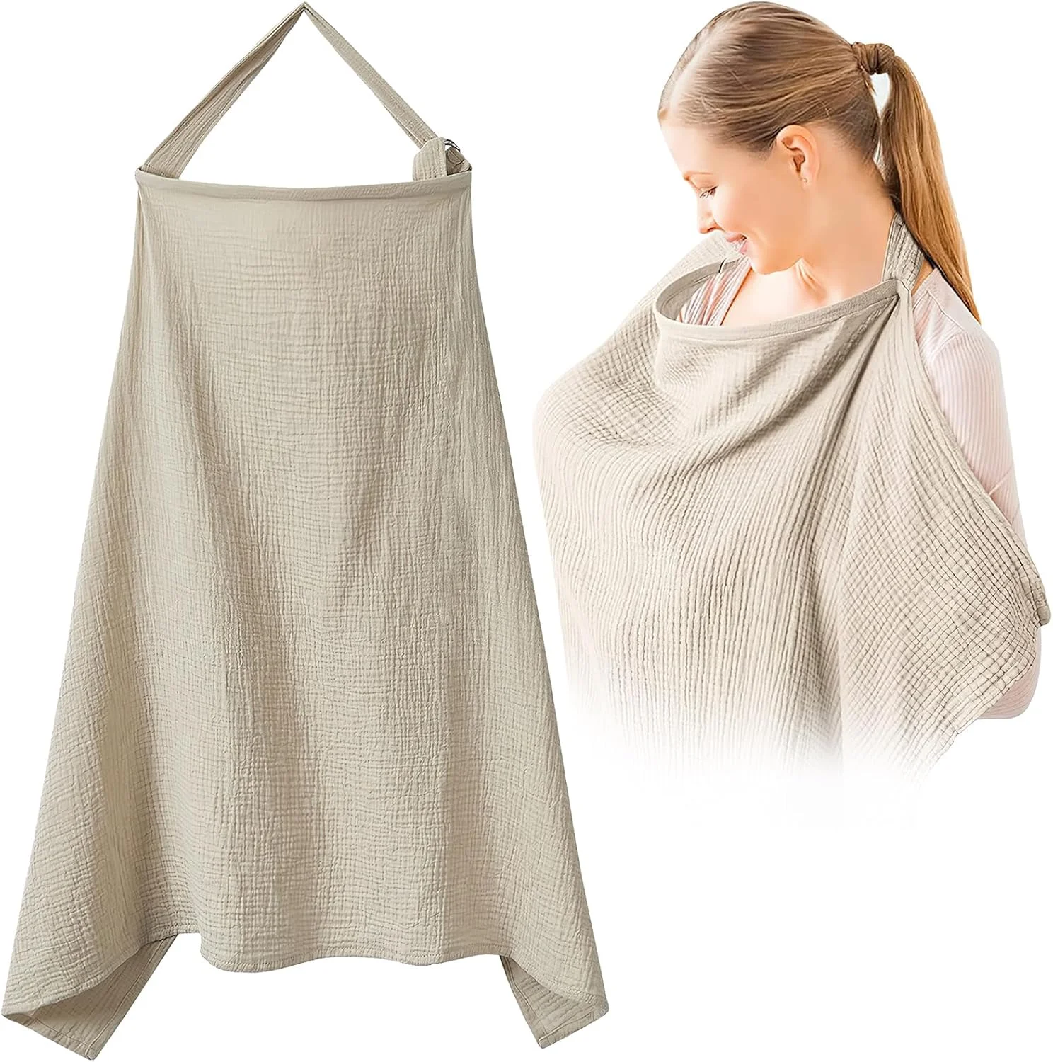 پیش بند شیردهی Darryy، روپوش شیردهی برای بیرون از خانه، روپوش شیردهی نخی برای نوزادان، قابل تنفس، 75 × 95 سانتی متر، شال شیردهی، روپوش شیردهی، روپوش شیردهی پنبه ای برای شیردهی، چند منظوره (خاکی)