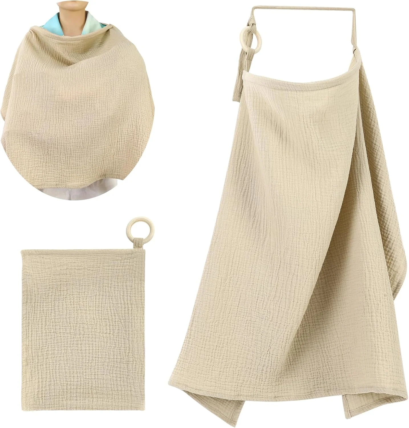 روپوش شیردهی GSrenyu، روپوش شیردهی موسلین، روپوش شیردهی پنبه ای با پوشش 360 درجه، روپوش شیردهی نرم و قابل تنفس برای سایبان صندلی ماشین کودک (خاکی)