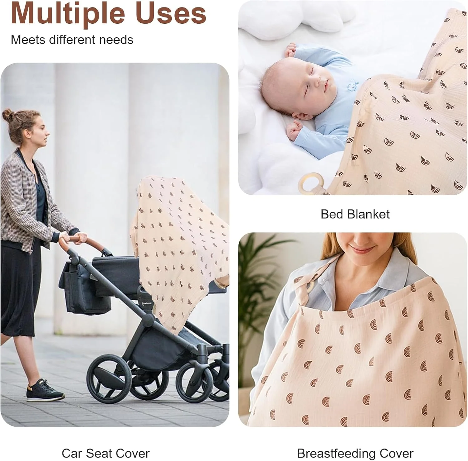 Wanmu Muslin Nursing Cover Up for Breastfeeding Moms, Nursing Cover Privacy Breast Feeding Covers Lightweight Breastfeeding Cover-Up 100% Cotton Universal Fit Apron Multi-use Stroller Covers