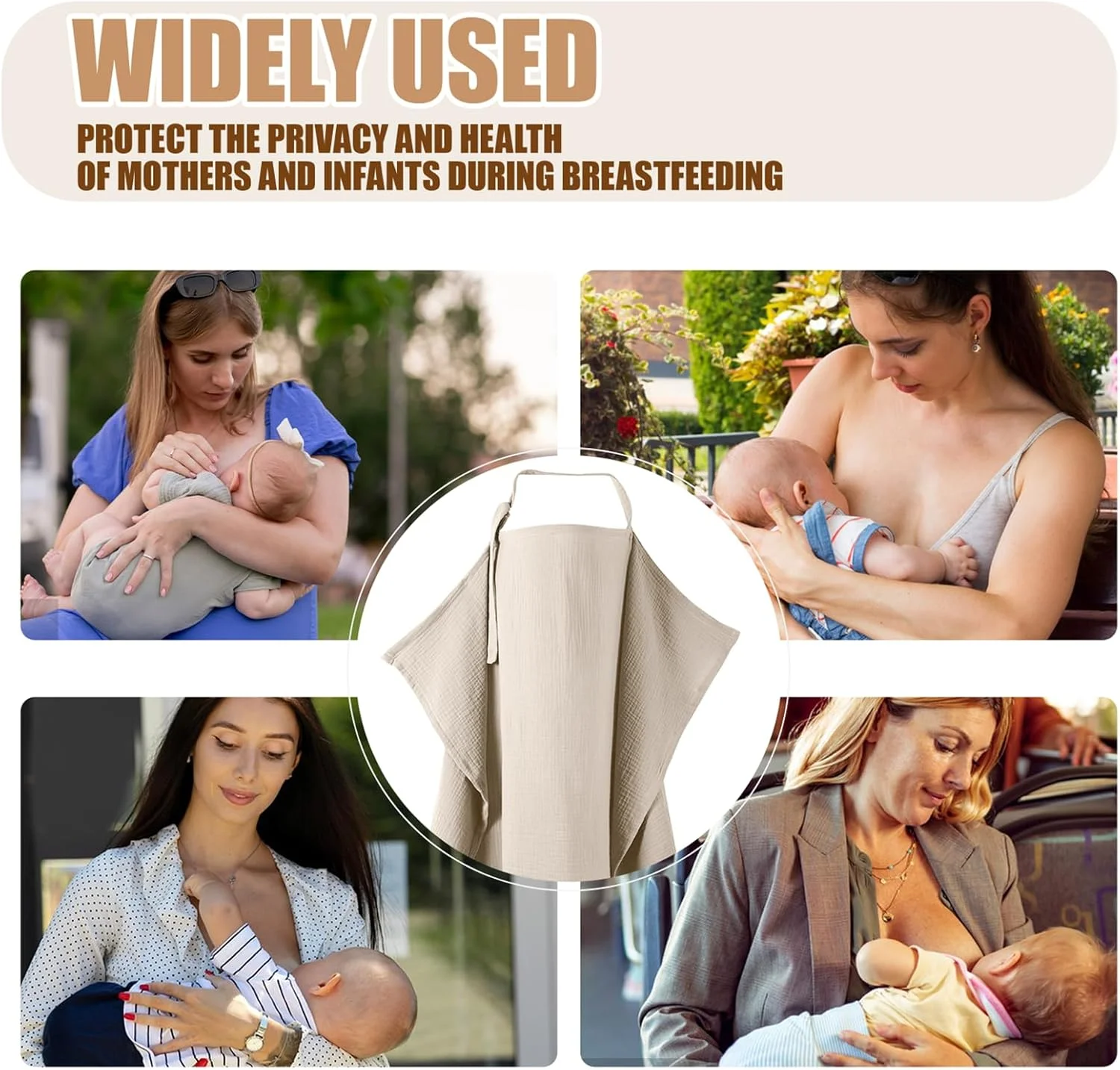 Wanheart Nursing Cover on the Go Muslin Cotton - 100% Breathable Nursing Scarf, 360° Privacy Protection, Adjustable Neck Strap, Baby Nursing Cover, Khaki, 75 x 95 cm, for Public Places and Travel Wanheart Nursing Cover on the Go Muslin Cotton - 100% Breathable Nursing Scarf, 360° Privacy Protection, Adjustable Neck Strap, Baby Nursing Cover, Khaki, 75 x 95 cm, for Public Places and Travel