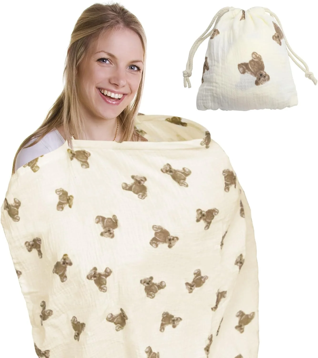 پارچه شیردهی پیش بند شیردهی پوشش شیردهی موسلین برای نوزادان، پوشش شیردهی 100% نخی قابل تنفس با حلقه ثابت، شال شیردهی نرم و قابل تنفس برای مادر در حال حرکت پیش بند شیردهی