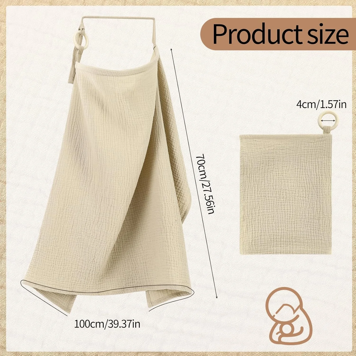 روپوش شیردهی GSrenyu، روپوش شیردهی موسلین، روپوش شیردهی پنبه ای با پوشش 360 درجه، روپوش شیردهی نرم و قابل تنفس برای سایبان صندلی ماشین کودک (خاکی)