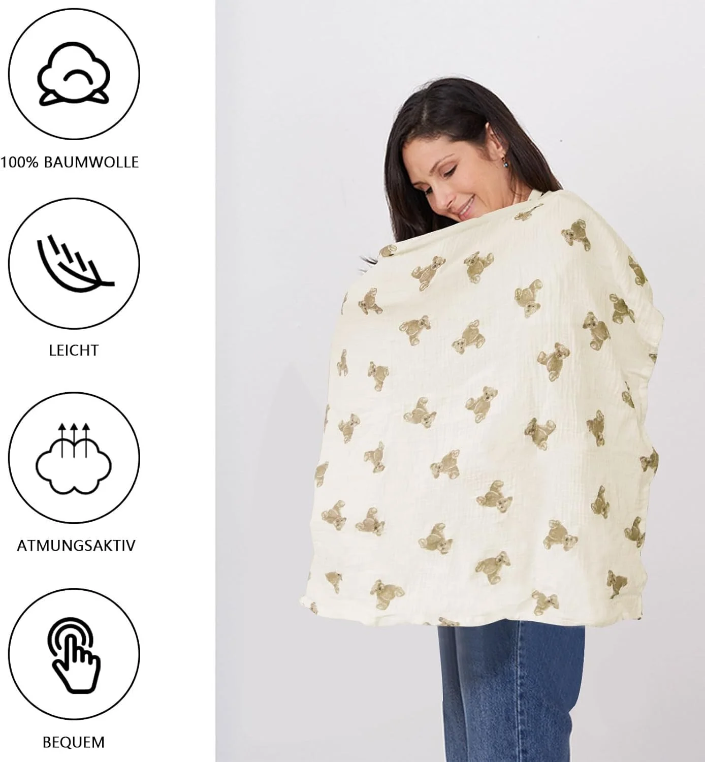 پارچه شیردهی پیش بند شیردهی پوشش شیردهی موسلین برای نوزادان، پوشش شیردهی 100% نخی قابل تنفس با حلقه ثابت، شال شیردهی نرم و قابل تنفس برای مادر در حال حرکت پیش بند شیردهی