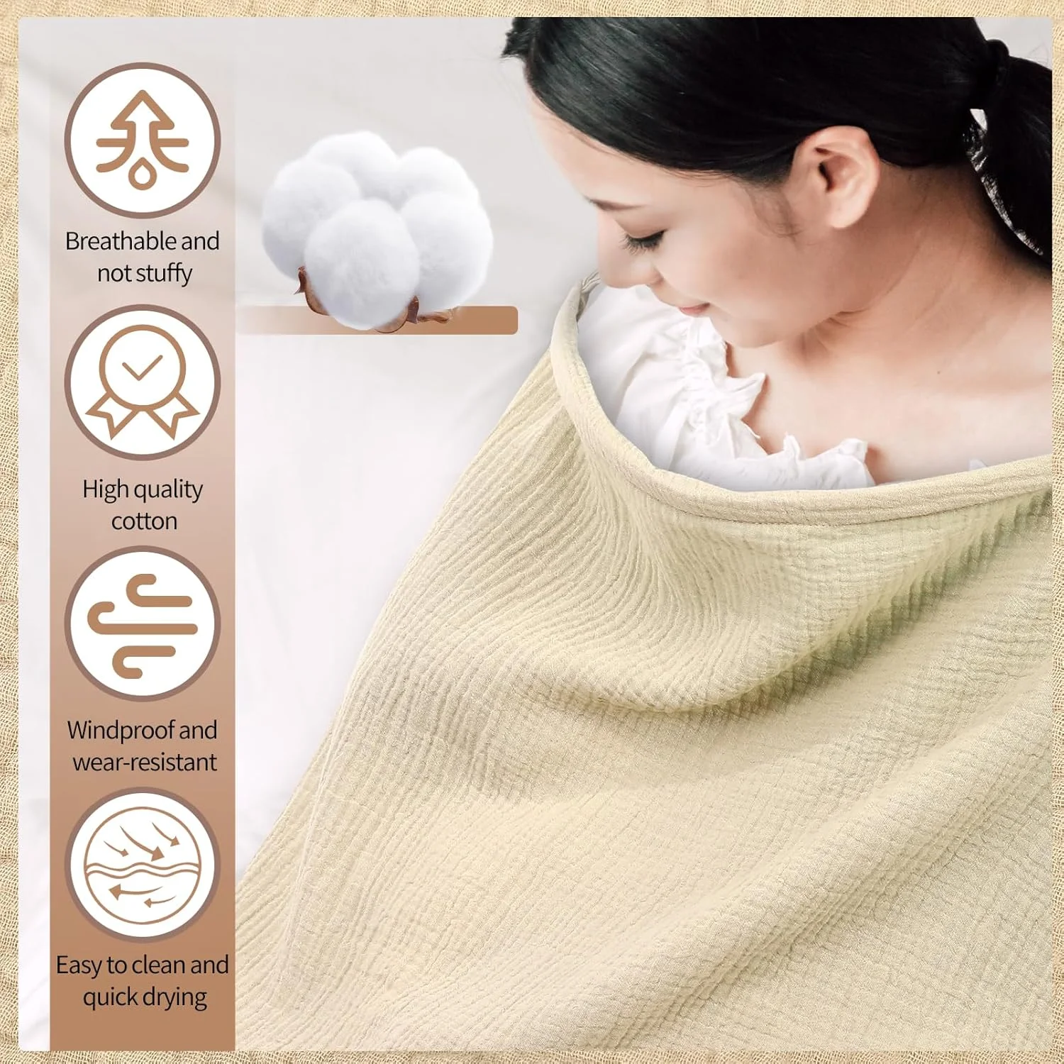 روپوش شیردهی GSrenyu، روپوش شیردهی موسلین، روپوش شیردهی پنبه ای با پوشش 360 درجه، روپوش شیردهی نرم و قابل تنفس برای سایبان صندلی ماشین کودک (خاکی)