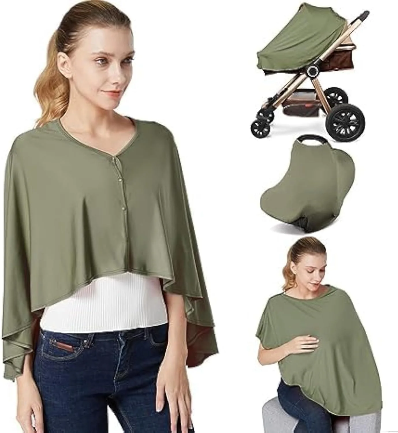 Baby Nursing Poncho, Nursing Cover, Multi Use Breastfeeding Cover for CarSeat Canopy, High Seat Cover, Stroller Cover, Shopping Cart Cover, Breathable Lightweight, Nursing Scarf for Boy and Girl