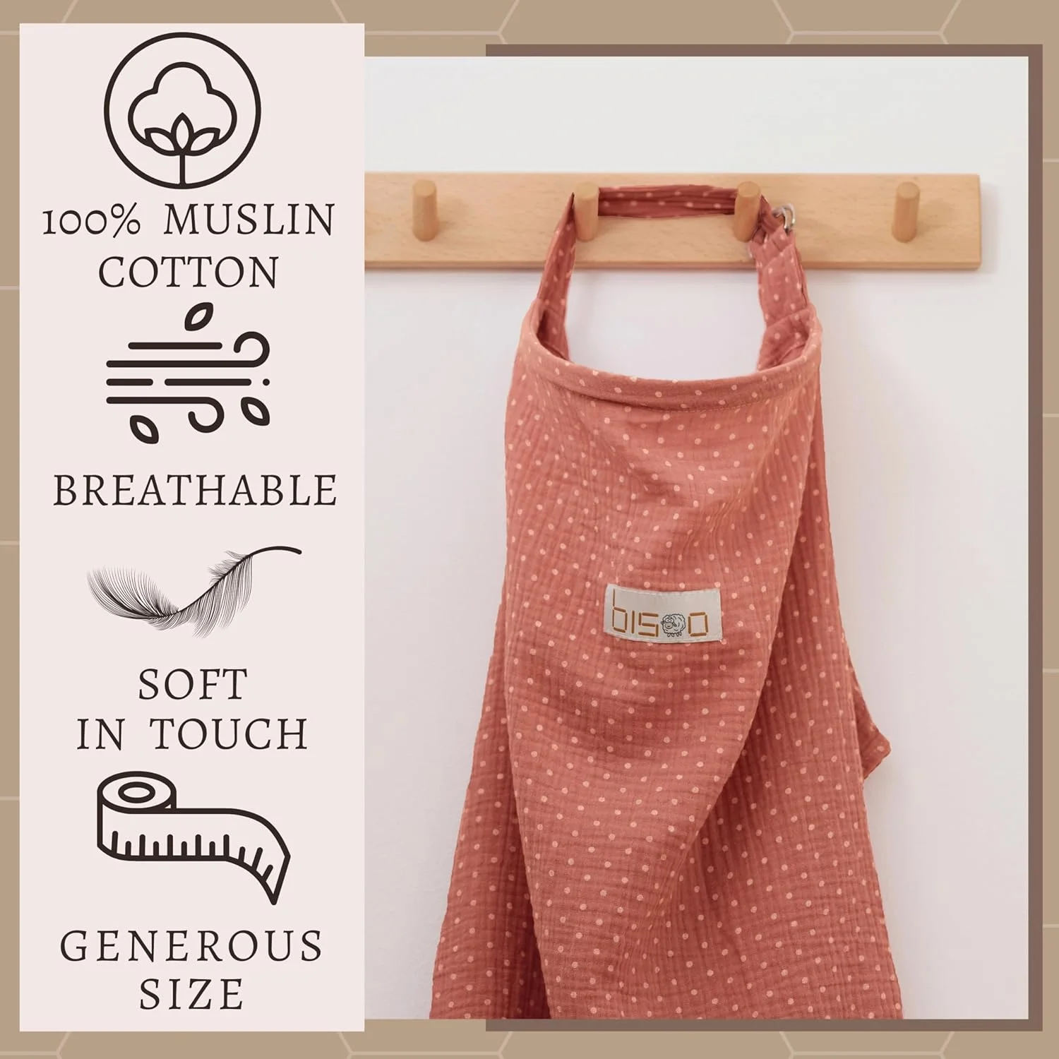 Bisoo Nursing Cover - Adjustable 100% Muslin for a Breathable Privacy While Breastfeeding Your Newborn - Bag Included (Mocha) Bisoo Nursing Cover - Adjustable 100% Muslin for a Breathable Privacy While Breastfeeding Your Newborn - Bag Included (Mocha)