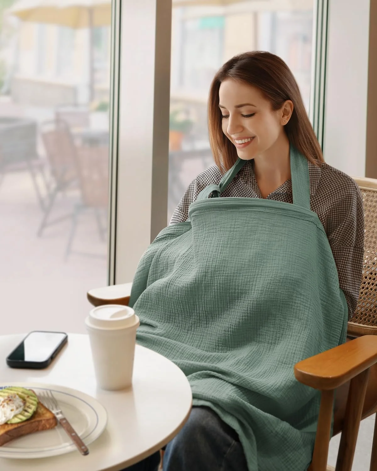Blissful Diary Muslin Nursing Cover for Breastfeeding, Breathable Breastfeeding Cover up with Arch Neckline for Women, Nursing Apron (Roman Green) Blissful Diary Muslin Nursing Cover for Breastfeeding, Breathable Breastfeeding Cover up with Arch Neckline for Women, Nursing Apron (Roman Green)