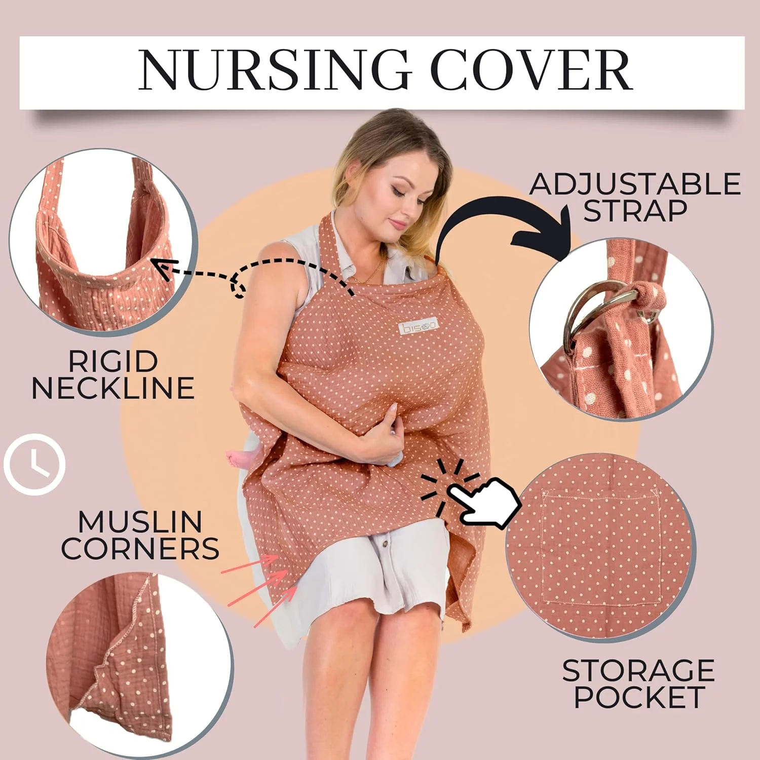 Bisoo Nursing Cover - Adjustable 100% Muslin for a Breathable Privacy While Breastfeeding Your Newborn - Bag Included (Mocha) Bisoo Nursing Cover - Adjustable 100% Muslin for a Breathable Privacy While Breastfeeding Your Newborn - Bag Included (Mocha)