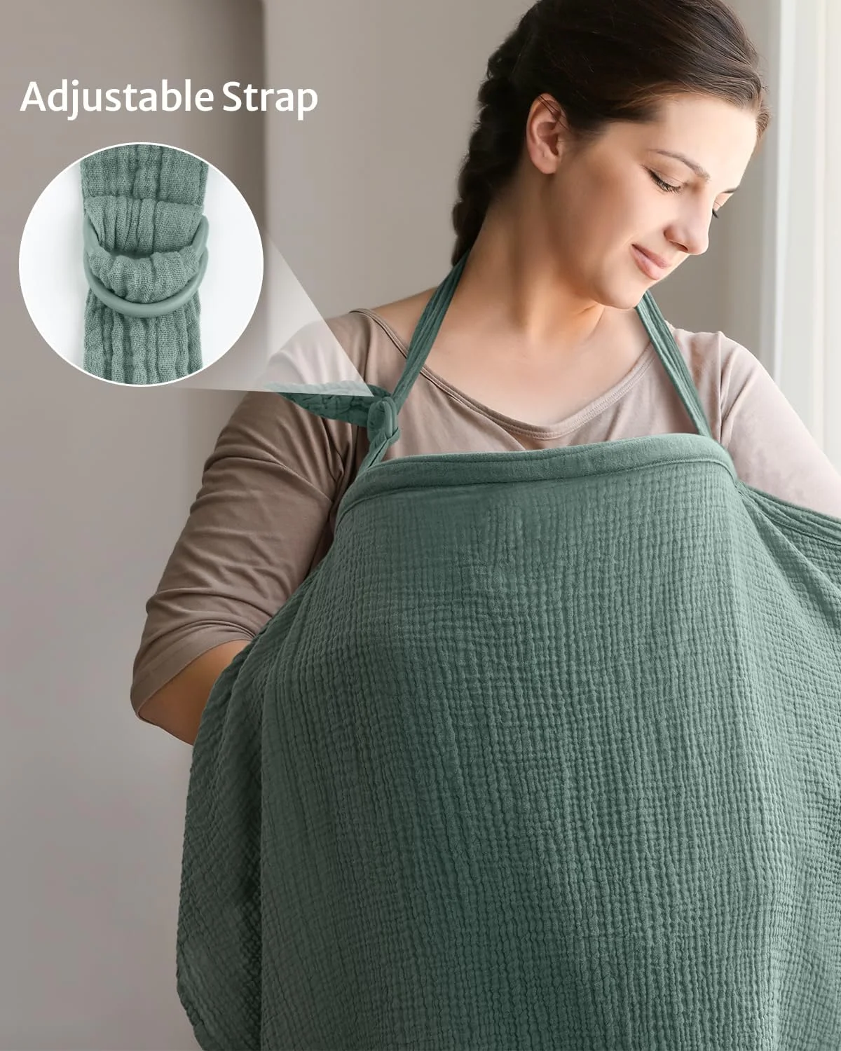 Blissful Diary Muslin Nursing Cover for Breastfeeding, Breathable Breastfeeding Cover up with Arch Neckline for Women, Nursing Apron (Roman Green) Blissful Diary Muslin Nursing Cover for Breastfeeding, Breathable Breastfeeding Cover up with Arch Neckline for Women, Nursing Apron (Roman Green)