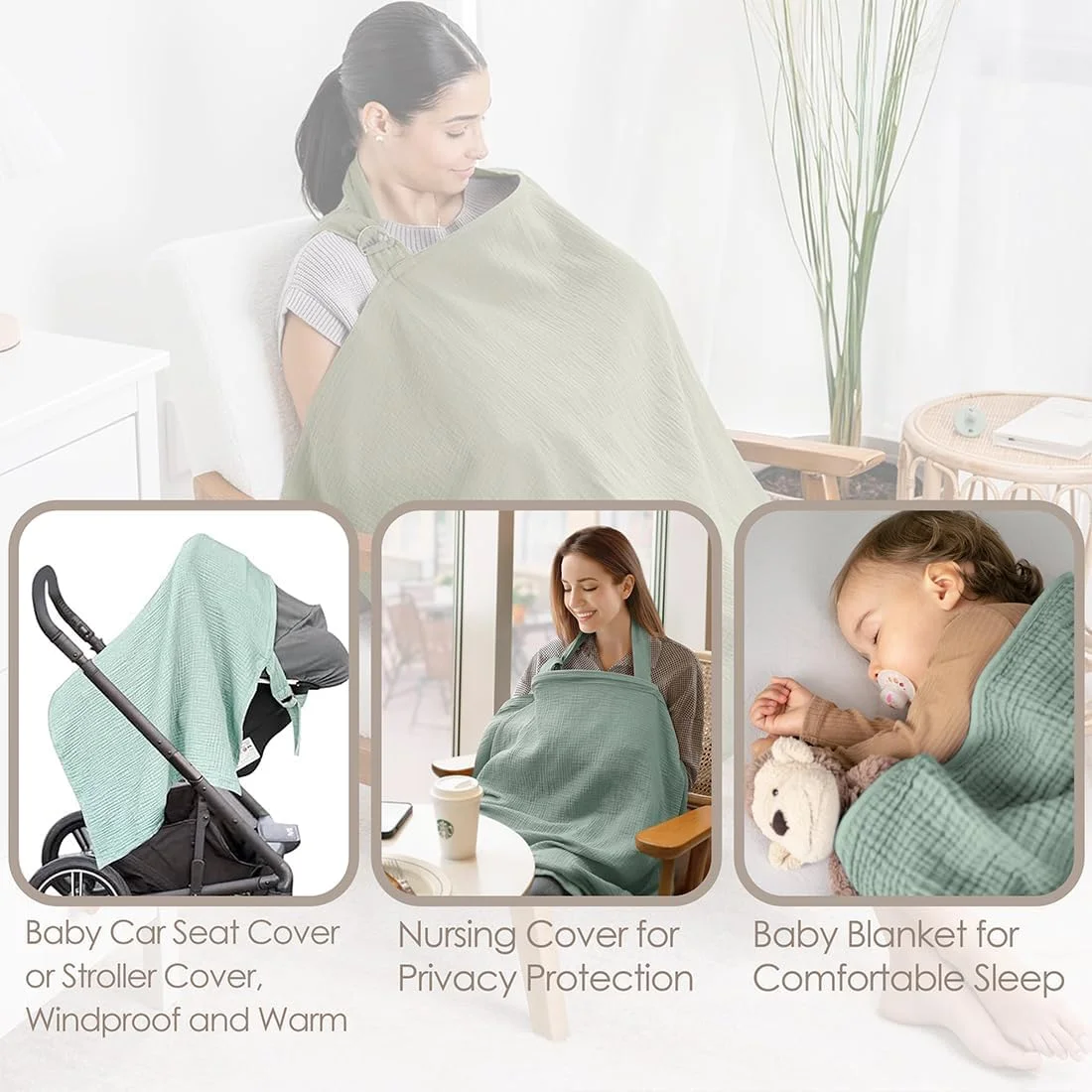 روپوش شیردهی موسلینی تنفسی BabyGliy، پیش بند حریم خصوصی قابل تنظیم با یقه کمانی برای مادران روپوش شیردهی موسلینی تنفسی BabyGliy، پیش بند حریم خصوصی قابل تنظیم با یقه کمانی برای مادران