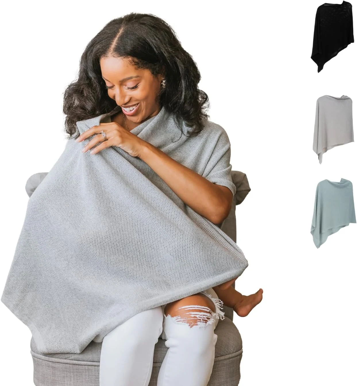 روپوش شیردهی 100% پنبه - پوشش شیردهی تنفسی برای مادران - پوشش های شیردهی خصوصی - ملزومات شیردهی - پانچوی بهبود یافته توسط گلد ماماز - خاکستری