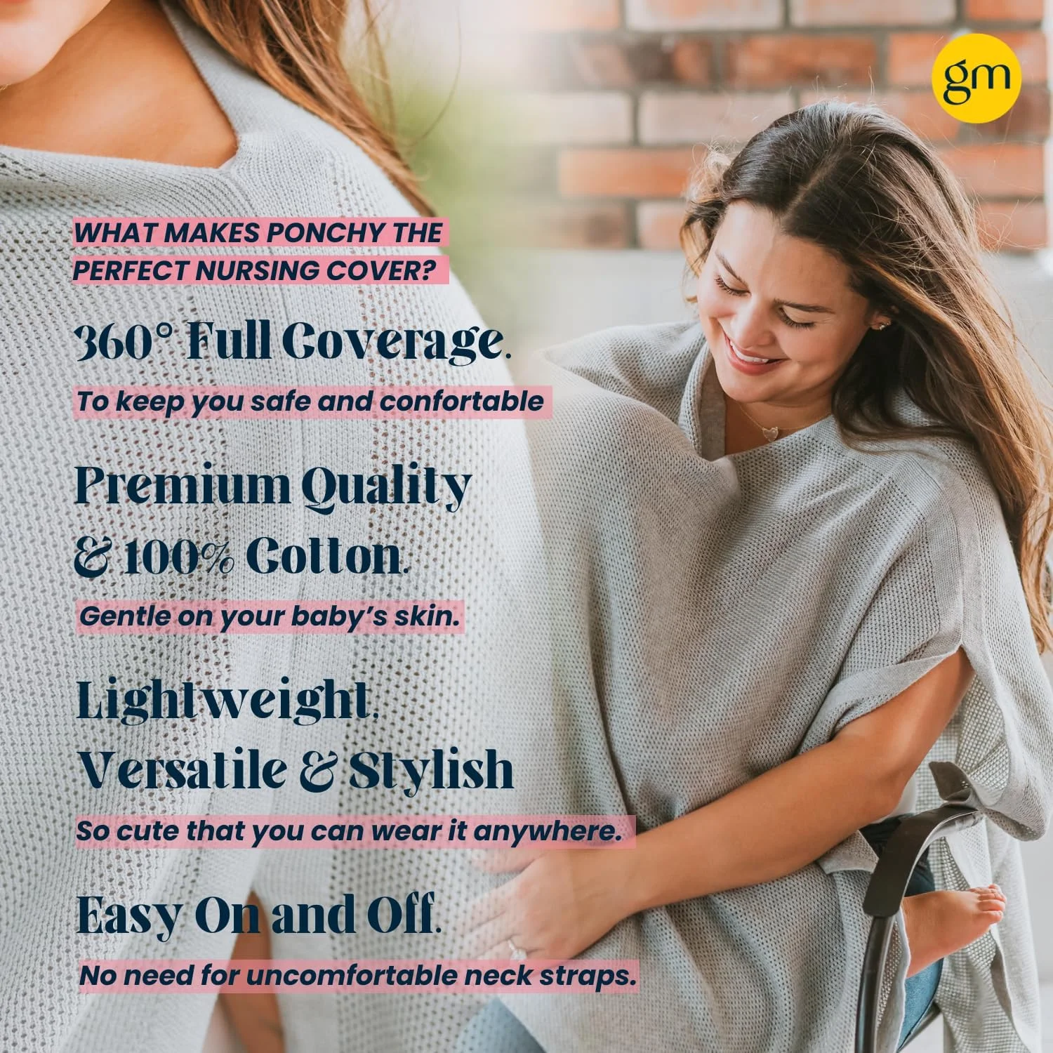 روپوش شیردهی 100% پنبه - پوشش شیردهی تنفسی برای مادران - پوشش های شیردهی خصوصی - ملزومات شیردهی - پانچوی بهبود یافته توسط گلد ماماز - خاکستری