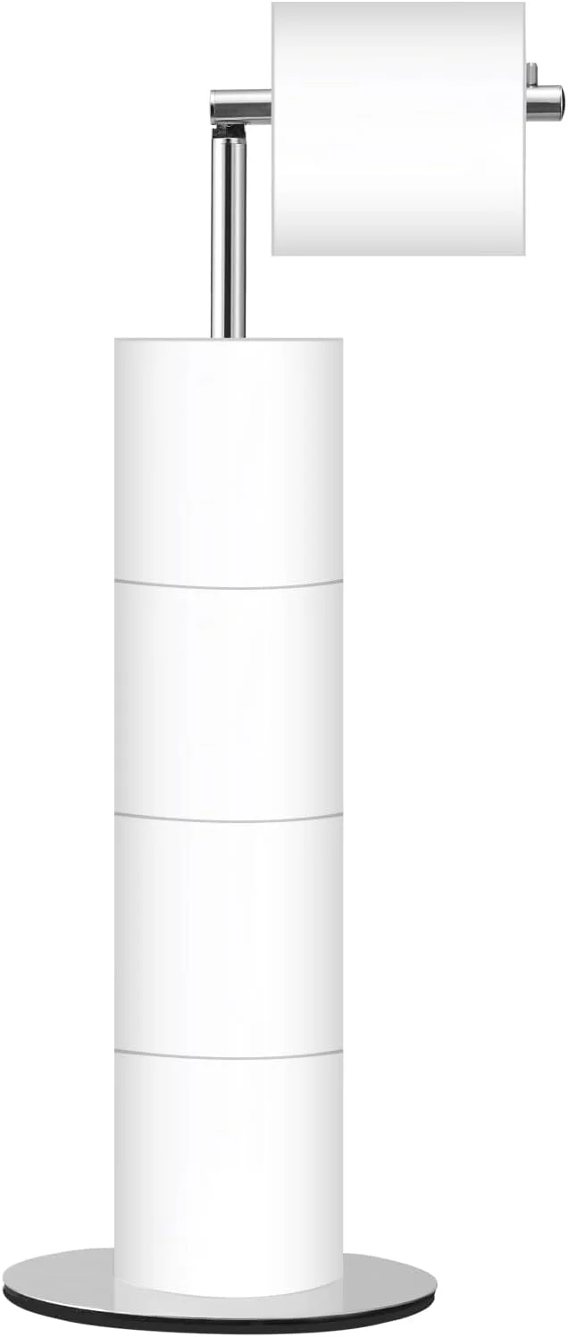 پایه نگهدارنده دستمال توالت Housen Solutions، پایه رول دستمال توالت ایستاده با محفظه ذخیره، پایه دستمال توالت مدرن حمام برای 4 رول، کروم،
