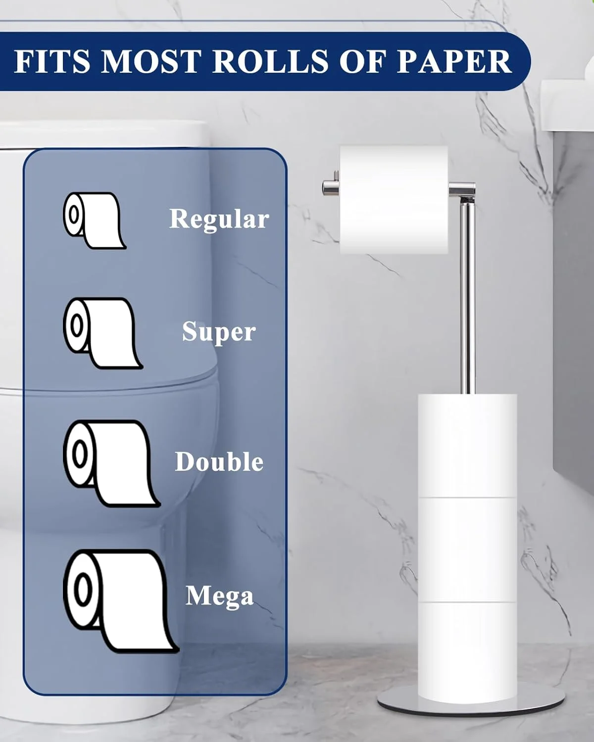 پایه نگهدارنده دستمال توالت Housen Solutions، پایه رول دستمال توالت ایستاده با محفظه ذخیره، پایه دستمال توالت مدرن حمام برای 4 رول، کروم، پایه نگهدارنده دستمال توالت Housen Solutions، پایه رول دستمال توالت ایستاده با محفظه ذخیره، پایه دستمال توالت مدرن حمام برای 4 رول، کروم،