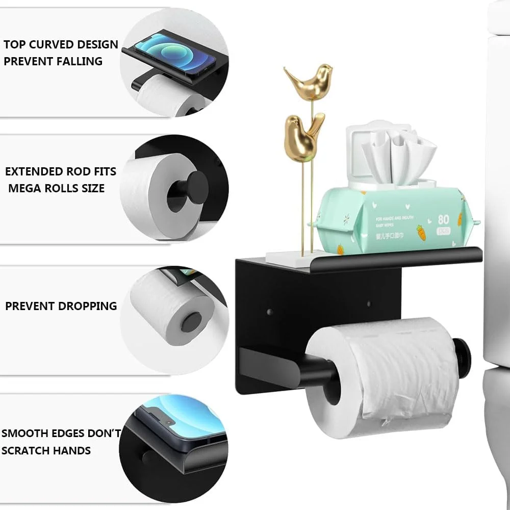 جا دستمال کاغذی توالت هوتو با قفسه تلفن، نصب دیواری چسبی یا پیچی، نگهدارنده رول دستمال کاغذی ضد زنگ استیل ضد زنگ مشکی مات جا دستمال کاغذی توالت هوتو با قفسه تلفن، نصب دیواری چسبی یا پیچی، نگهدارنده رول دستمال کاغذی ضد زنگ استیل ضد زنگ مشکی مات