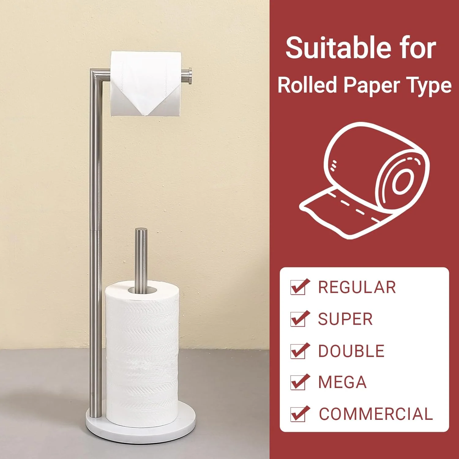 جا دستمال کاغذی ایستاده Hoooh با پایه سنگ مرمر سنگین و استیل ضد زنگ برس خورده جا دستمال کاغذی ایستاده Hoooh با پایه سنگ مرمر سنگین و استیل ضد زنگ برس خورده