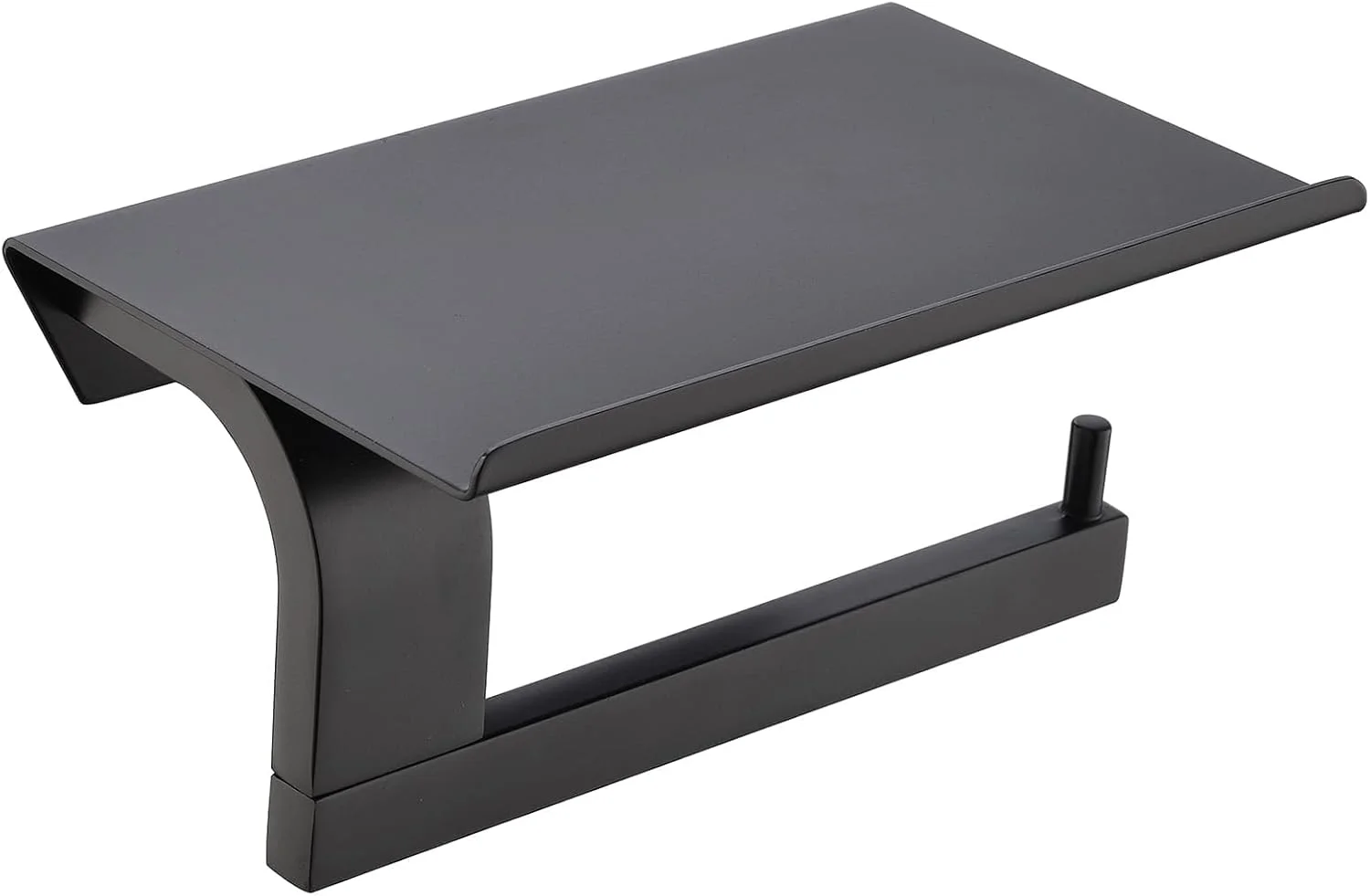 جا دستمال توالت مشکی با محفظه نگهداری موبایل، استیل ضد زنگ SUS304، نصب دیواری، مشکی مات