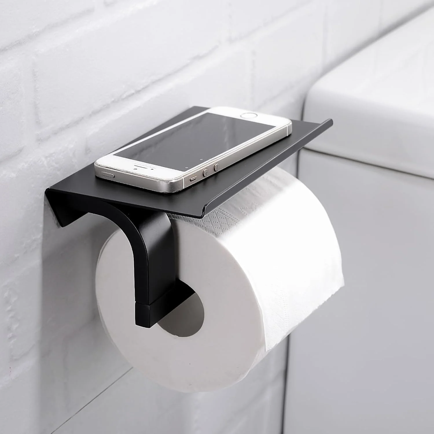 جا دستمال توالت مشکی با محفظه نگهداری موبایل، استیل ضد زنگ SUS304، نصب دیواری، مشکی مات جا دستمال توالت مشکی با محفظه نگهداری موبایل، استیل ضد زنگ SUS304، نصب دیواری، مشکی مات