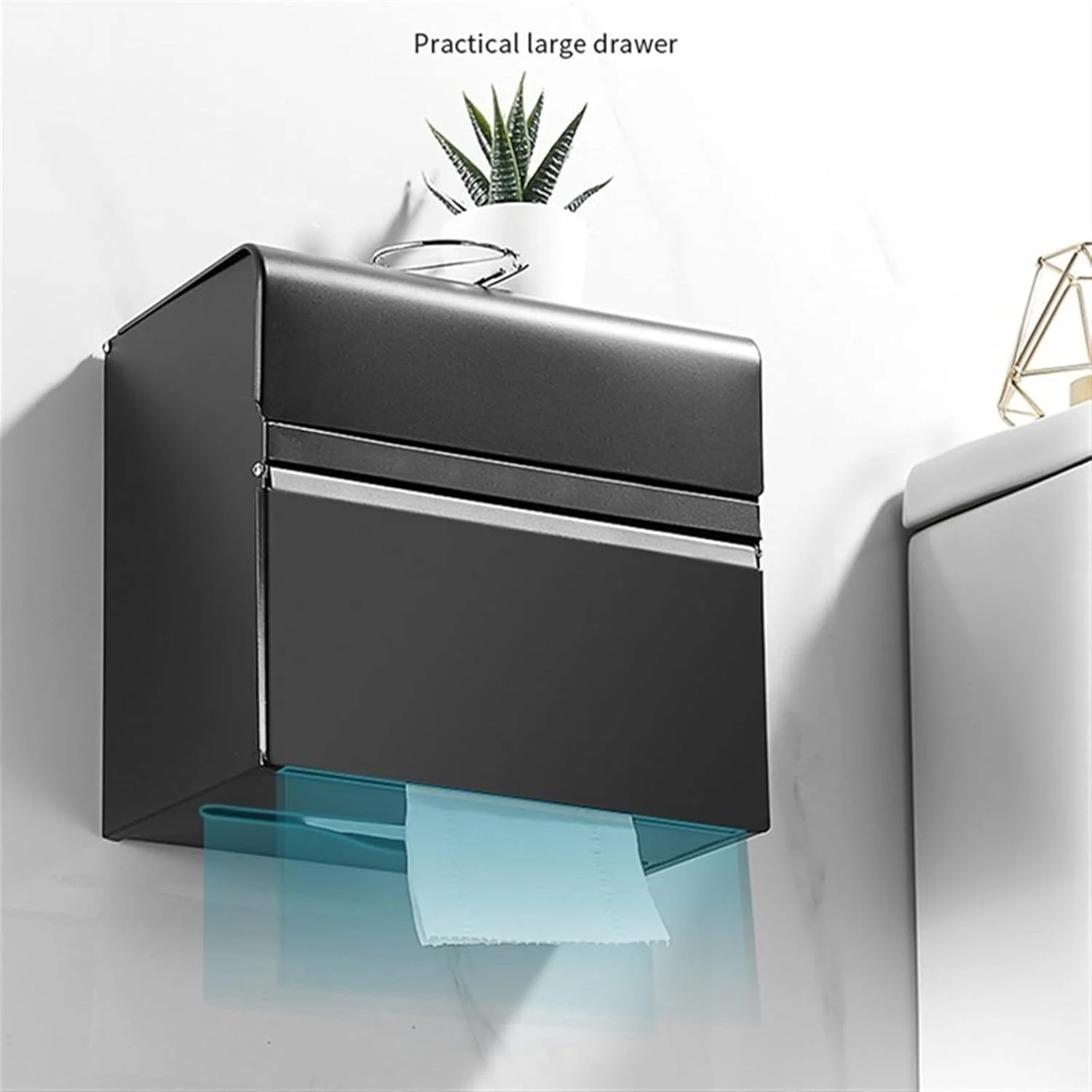 نگهدارنده دستمال توالت HNGFBFF، نگهدارنده دستمال توالت مشکی/کروم استیل ضد زنگ، قفسه ذخیره سازی دیواری حمام، نگهدارنده حوله کاغذی، جعبه دستمال کاغذی رولی